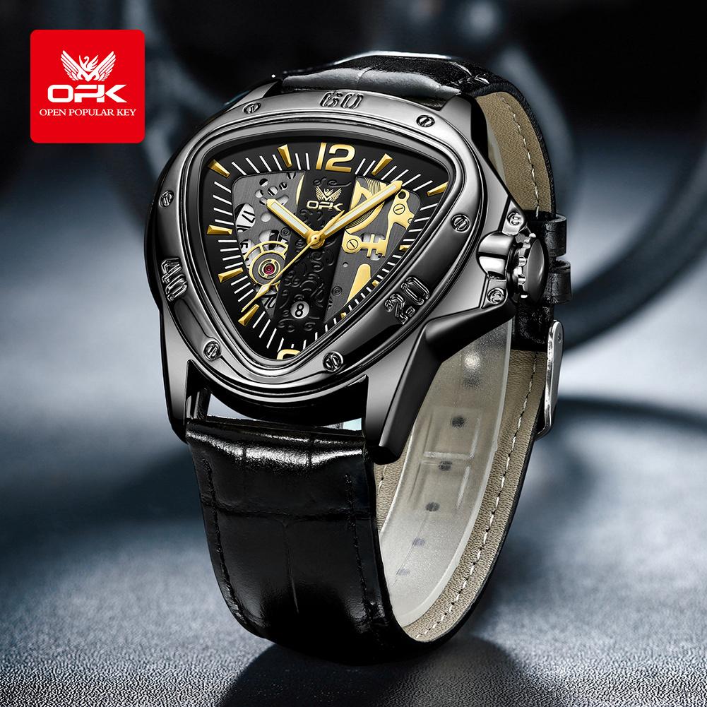 OPK Modny Oryginalny Zegarek Kwarcowy Dla Mężczyzn Luksusowa Trójkątna Tarcza Wodoodporny Luminescencyjny Skórzany Zegarek Dla Biznesmena