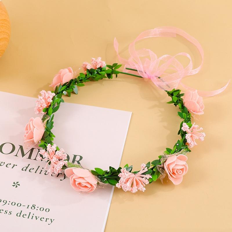 Ribbon Hairband Fabric Floral Hair Hoop Flower Wreath Headband Adjustable Artificial Rose Headband For Beach Parties Summer