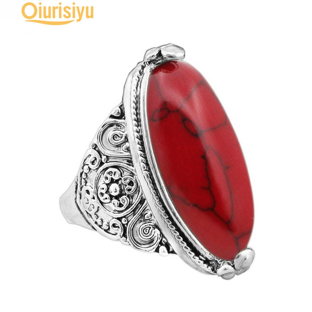 

Женское винтажное кольцо с большим овальным камнем, имитация бирюзы 18mm красный