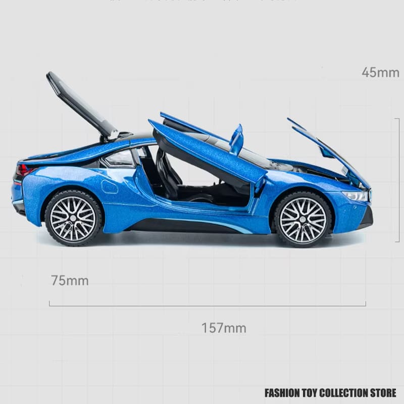 1:32 I8 Slitinový model auta Vysoká simulace Odlévaná hračka se zvukem a světlem Natahovací vozidlo Dekorace hračka Děti Chlapec Dárek Kolekce Ozdoby