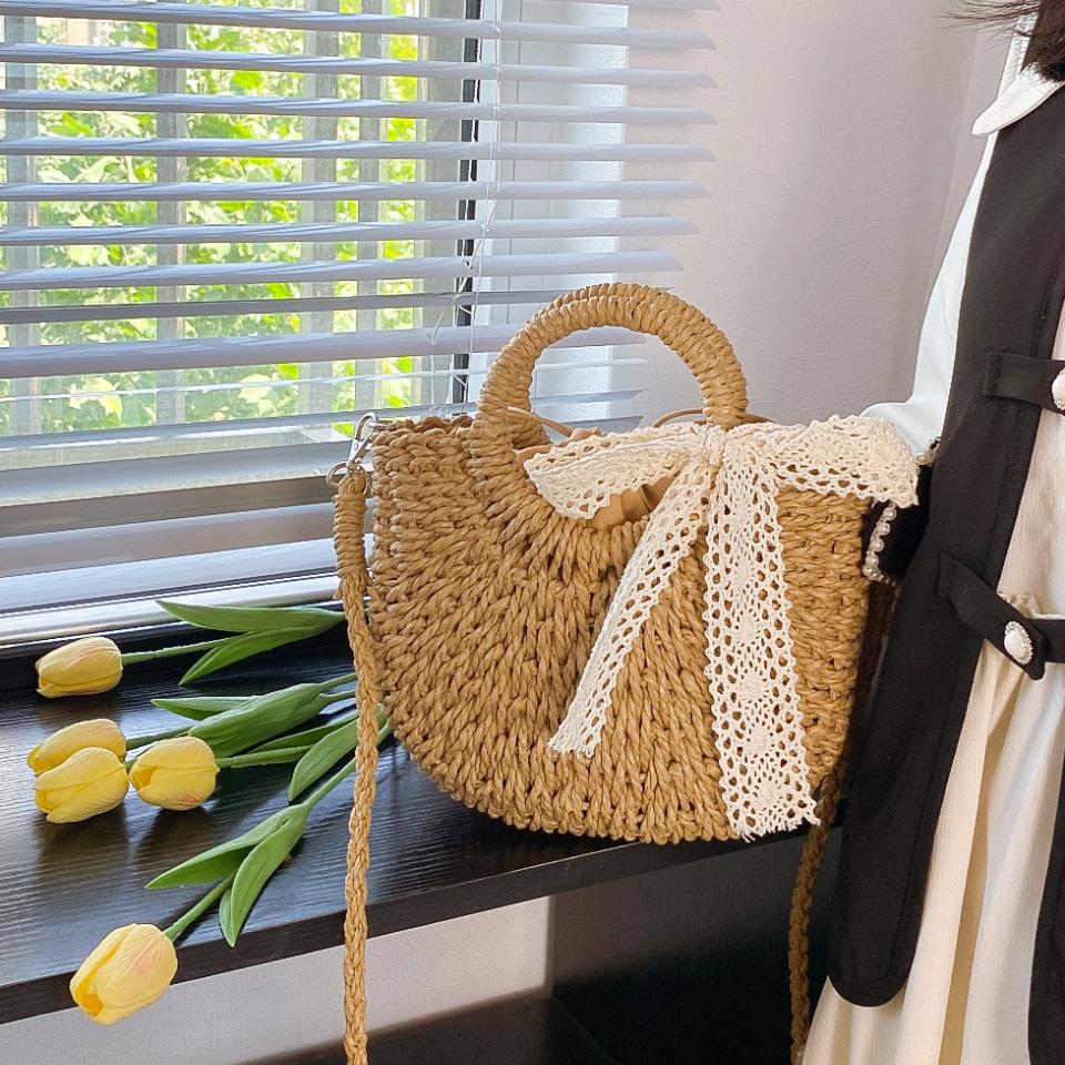 

Женская плетеная сумка из соломы, модная сумка через плечо, большая вместимость, плетеная сумка-тоут ручной работы, шикарная сумка-хобо на кулиске, летняя пляжная сумка 19.5x6x16cm хаки