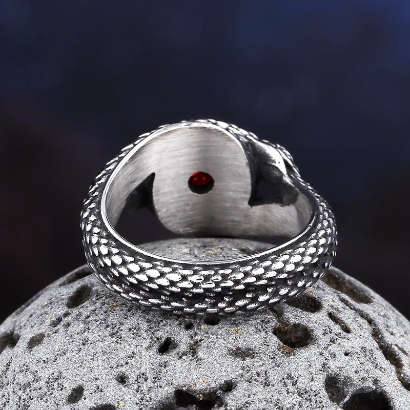 2026 New Vintage 316L Stainless Steel 3D Snake Ring with Red&Green StoneAnimal Fashion Jewelry for Man Women Boyfriend Gift