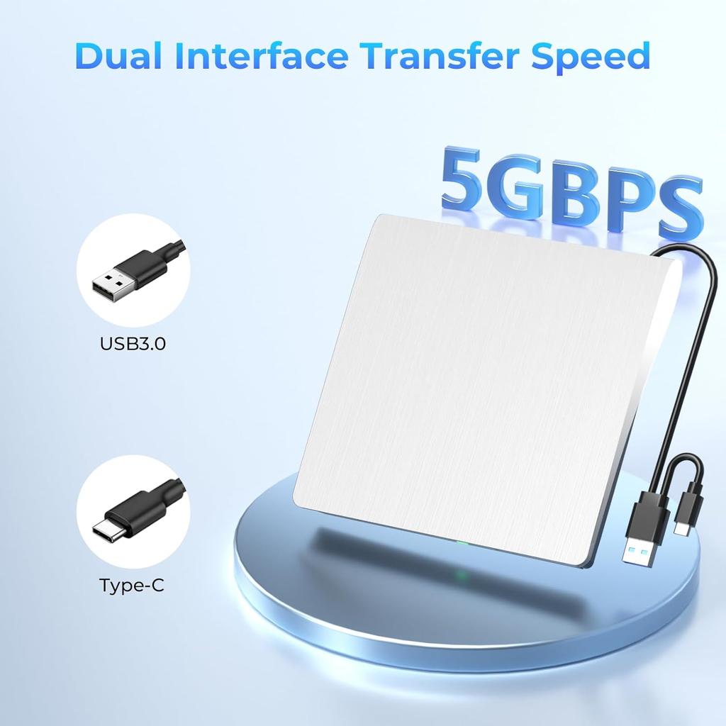 External Blu Ray Drive Support 50G Disc Read/Write Portable USB 3.0/Type-C Blu Ray Burner for Windows MacOS Laptop Desktop Mac