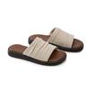 Sheepskin version~ linen pleated one-word thick-soled slippers women's summer vacation beach wear casual cool slippers