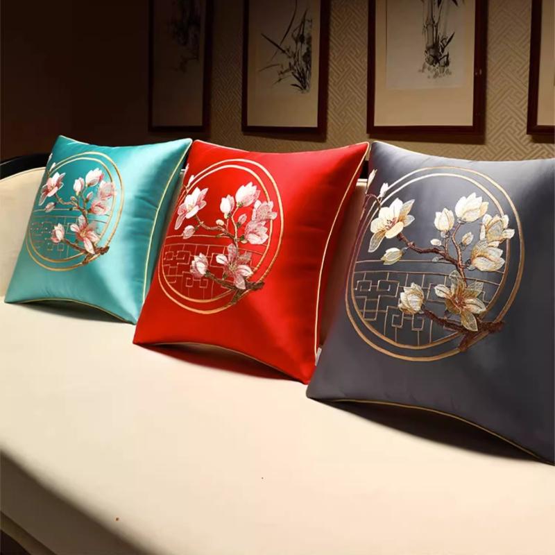 Sofa Throw Pillow Pillowcase Soft Silky Feeling Backrest Cushion Cover Living Room Luxury Decor Chinese Shanshui Embroidery