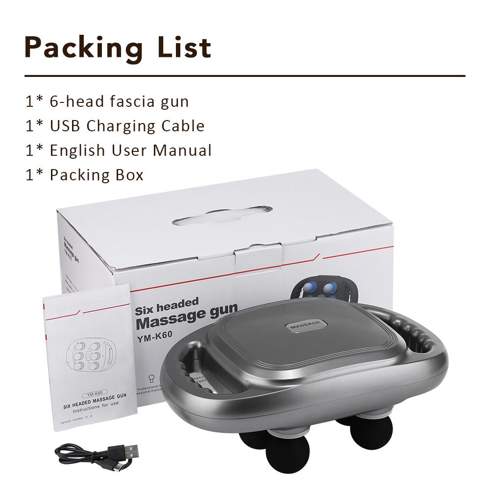 Six-Head Fascia Massager Vibrates Waist Back Shoulder Calf Body Massager Fat Burner Slim Relax Muscle Fitness USB Charging