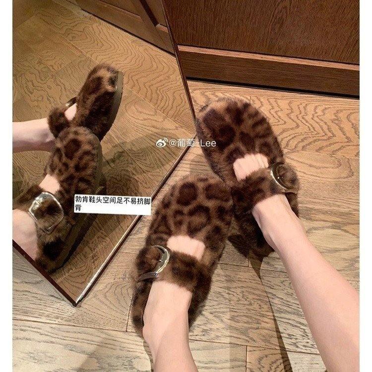 Leopard print fluffy shoes women's casual fashion and comfort Doudou shoes 2025 autumn and winter new flat-bottomed velvet warm cotton shoes