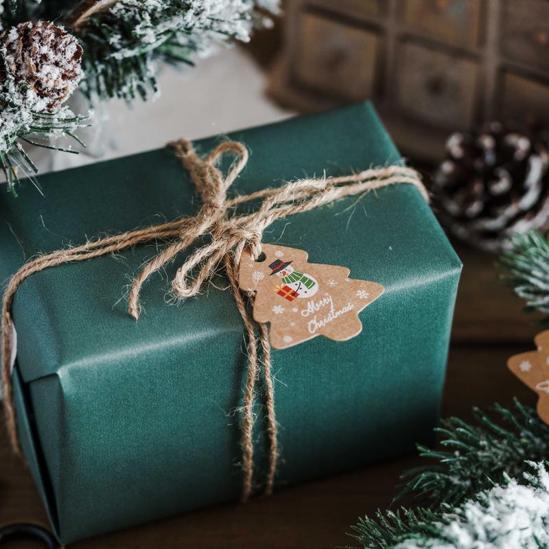 48Pcs Xmas Tree Tags Gift Bags Hanging Kraft Paper Tag Retro Christmas Candy Cookies Packaging Supplies Noel Navidad Decoration
