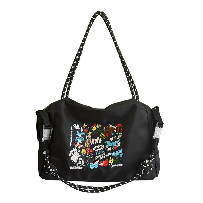 Japanese fashion embroidered nylon shopping bag versatile large capacity canvas messenger bag foreign style leisure commuter handbag