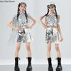 Girls Hip Hop Silver Shawl Sequin Tank Top Street Dance Skirts Kids Shiny Jazz Costumes Clothes Sets Children K-pop Streetwear