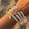 5Pcs/Set Boho Starfish Shell Elastic Bracelet for Women Stackable Imitation Pearl Heishi Beads Bracelet Beach Jewelry Gift