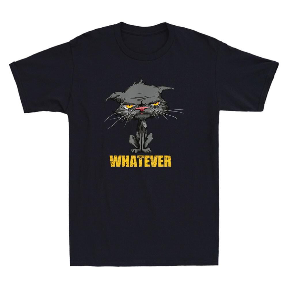 Whatever Angry Cat Funny Sarcastic Bored Cat Lovers Meh Meme Retro Men T-shirt S