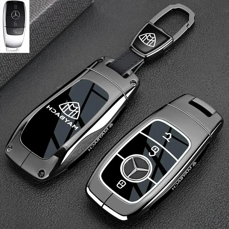 PZQ2   Alloy Style Car Key Case Cover Shell For Mercedes Benz A C E S G Class GLC CLE CLA GLB GLS W177 W205 W213 W222 X167 AMG Keychain