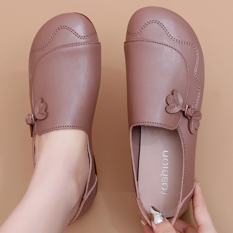 Shoes Single Shoes Soft Sole Comfortable Non-slip Medium Leather Shoes Flat Sole Medium the Elderly Women's Shoes Spring and Autumn Models