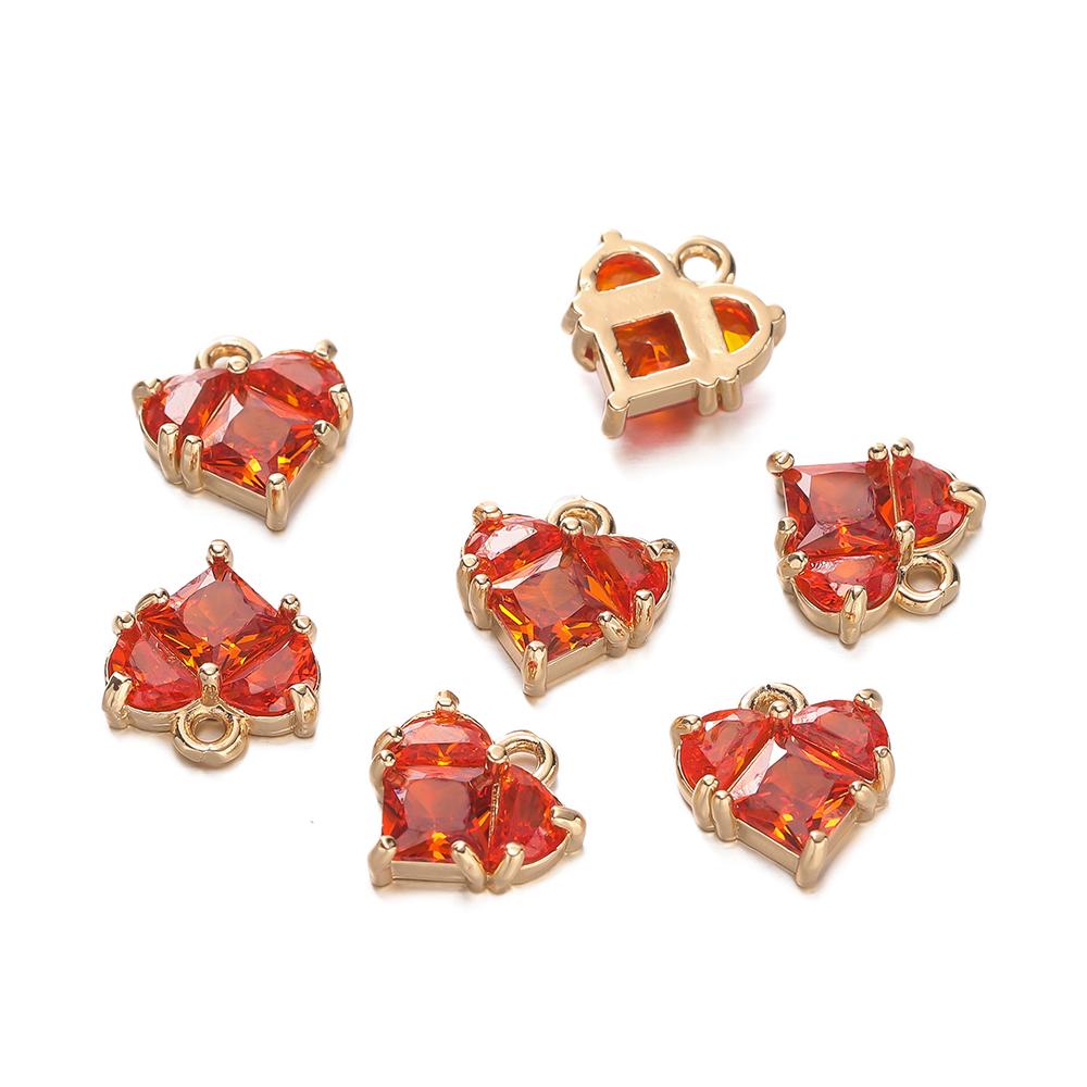 2Piece/Lot 18K Gold Color Plated Heart Charms Pendants with Zircon for DIY Bracelet Necklace Jewelry Making Accessories