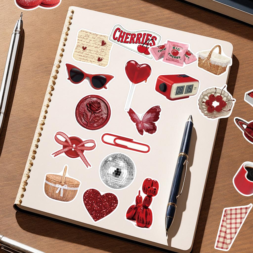 50 Pieces of Cherry-colored Girl Stickers for Personalized Luggage, Cup and Scooter
