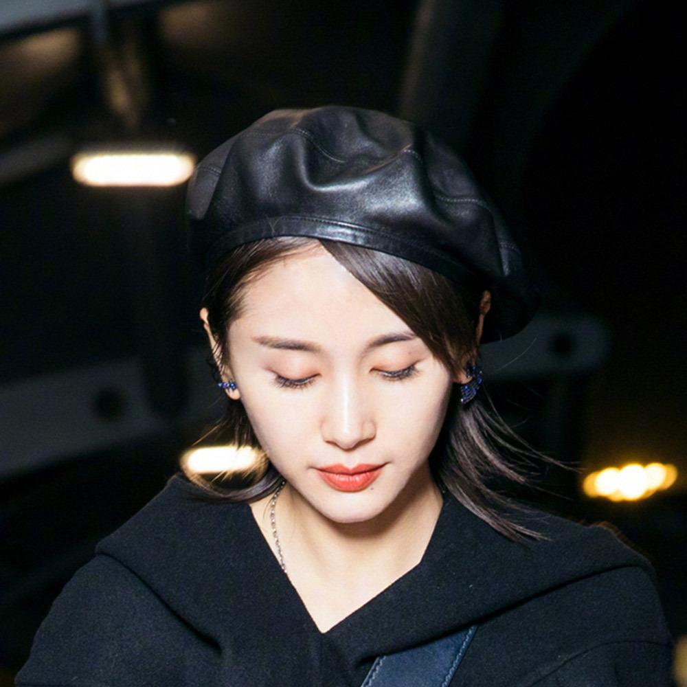 Fashion versatile PU leather beret new Internet celebrity retro painter hat women adjustable soft bud hat