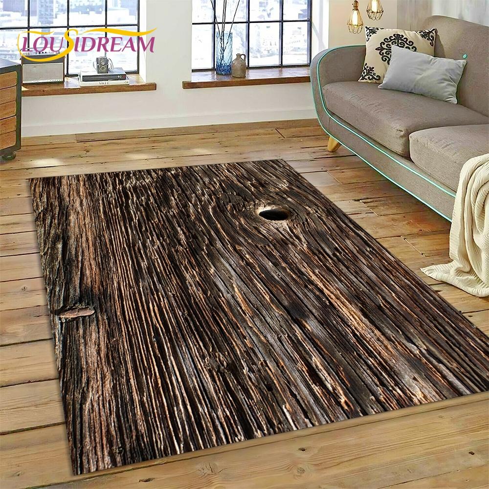 Color 3D Wood Grain Lines Rug Carpet for Living Room Bedroom Home Decor,Floor Mat Non-slip Decoration for Sofa Doormat Kid Gift