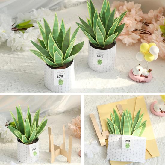 

1 Set Birthday Card with Envelope Artificial Plant Bonsai Design Foldable Letters Express Blessings Paper 3D Pop-up Greeting Card Festival Supplies