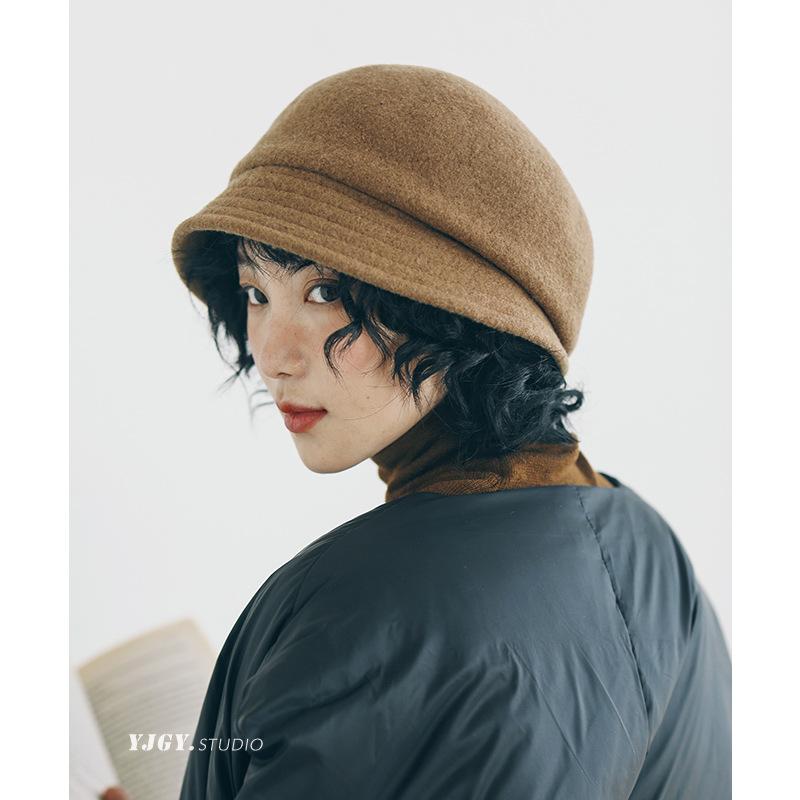 All wool Basin Hat for Women Foldable for Autumn and Winter  Japanese Style Beret  Short Brimmed Fisherman's Hat Korean Style Versatile