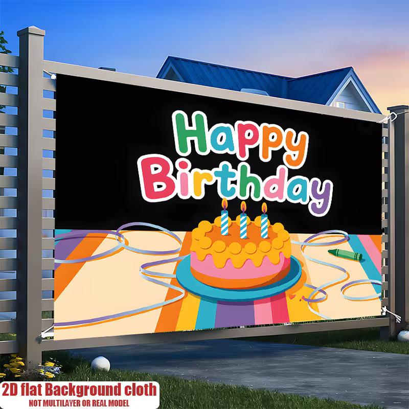 2D Black Rainbow Cute Birthday Backdrop Home Party Celebration Photo Background