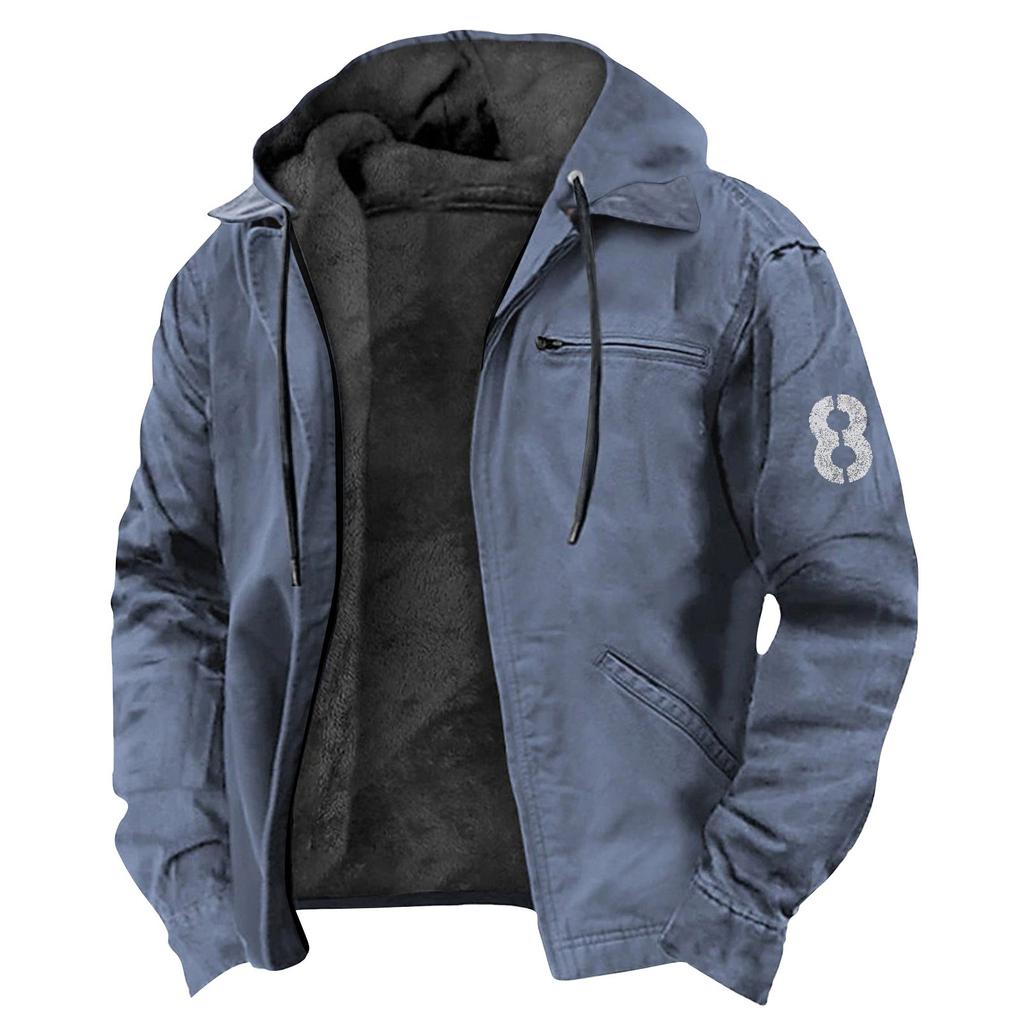 Men's Casual Zippered Pocket Hooded Jacket Men's Color Fashion Warm Jacket