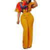 D341 European/American Summer Printed Stand-Up Collar Long Sleeve Shirt & Wide-Leg Pants Two-Piece Fashion Suit