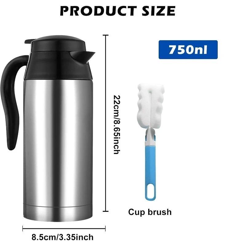 12V 24V Auto Heating Cup 750ML Stainless Steel Car Kettle with Lighter Plug Electric Water Heater Bottle for Travel