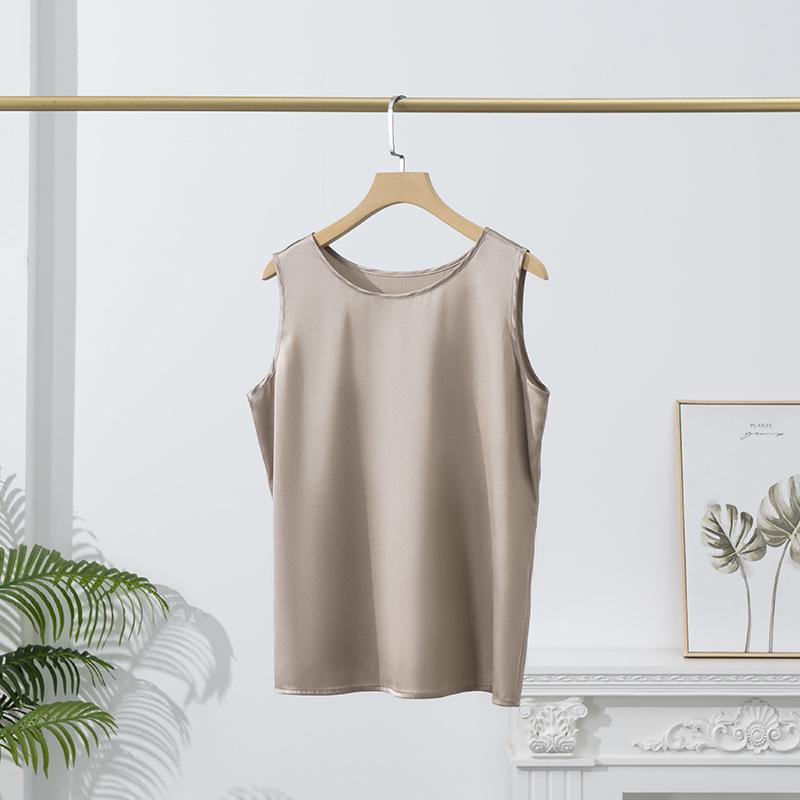 

Женская шелковая майка без рукавов - Тутовый шелк, Круглый вырез, Однотонная, Простой стиль Medium шампанского/коричневый