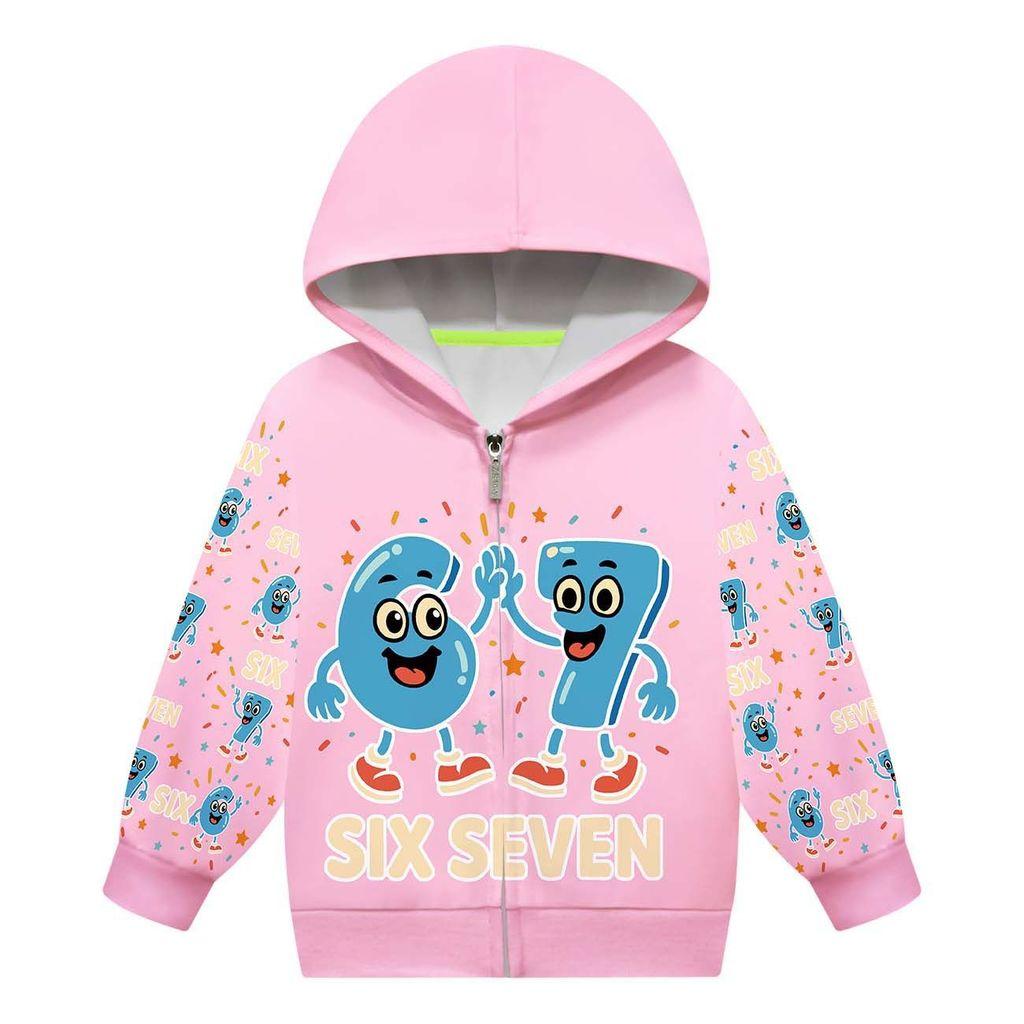 Girls Steal a Brainrot 67 Printed Regular Outwear Hooded Zipper Long Sleeves Jacket Coat