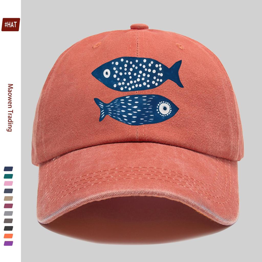 Pc Tropical Ocean Vintage Cartoon Fish Print Baseball Cap Simple Printed Trucker Sun Hat Comfortable and Lightweight Dad Hat