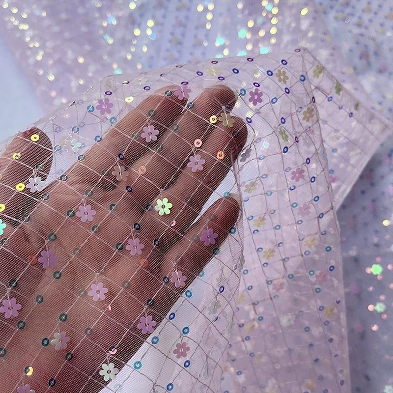 Diamond Grid Sequin Mesh Fabric for Wedding Dress Headwear Decoration Fabrics By The Meter Diy Sewing Material Cloth