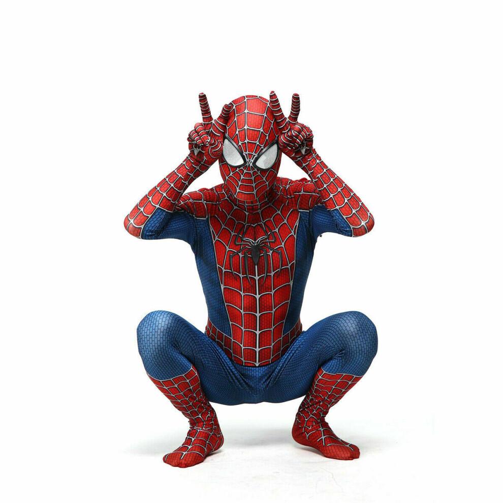 (Kids M (120-130)) Raimi Spider Man Bodysuit Cosplay Costume Jumpsuit