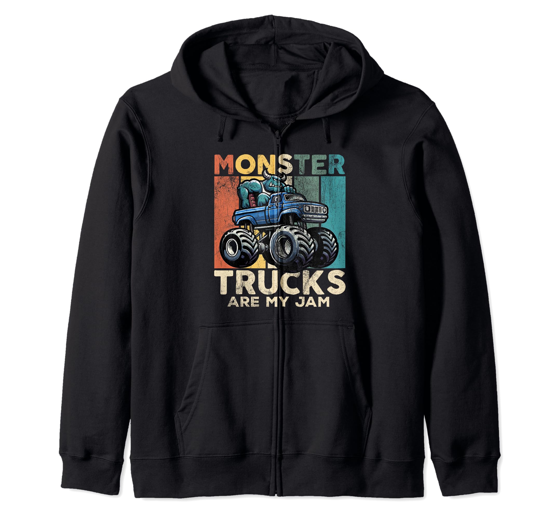 

Monster Trucks Are My Jam Vintage 70s Monster Driving Truck Zip Hoodie