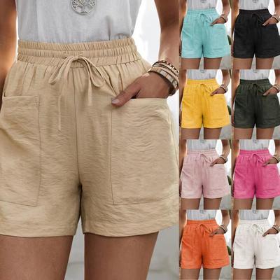 Pantaloncini a vita alta con stampa tinta unita casual estivi da donna