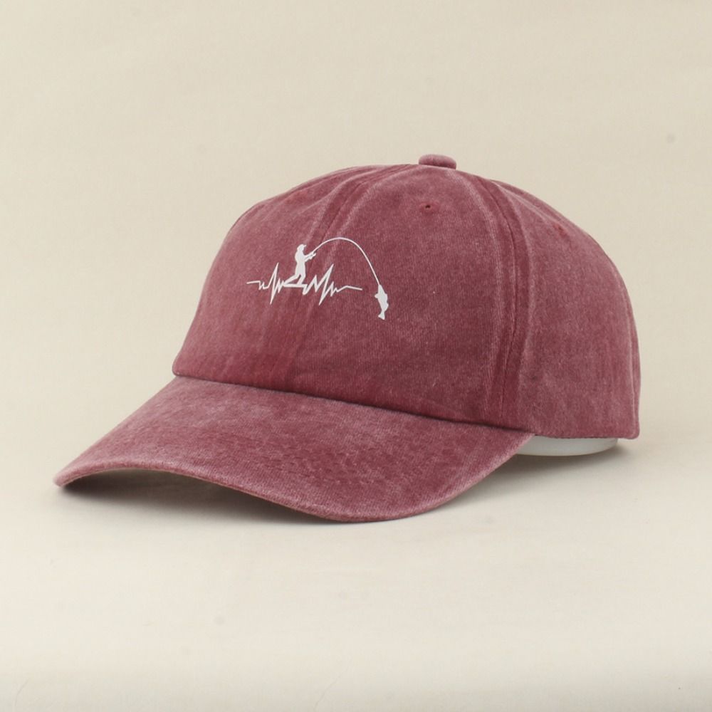 Fashion Fishing Pattern Design Embroidery Baseball Cap Visor Washed Cotton Peaked Cap Adjustable Baseball Hats For Man Women