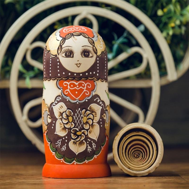 Collectible Russian Nesting Dolls 10pcs Wood Matryoshka Babushka Set Handpaint Stacking Doll Folk Arts Festival Ornament