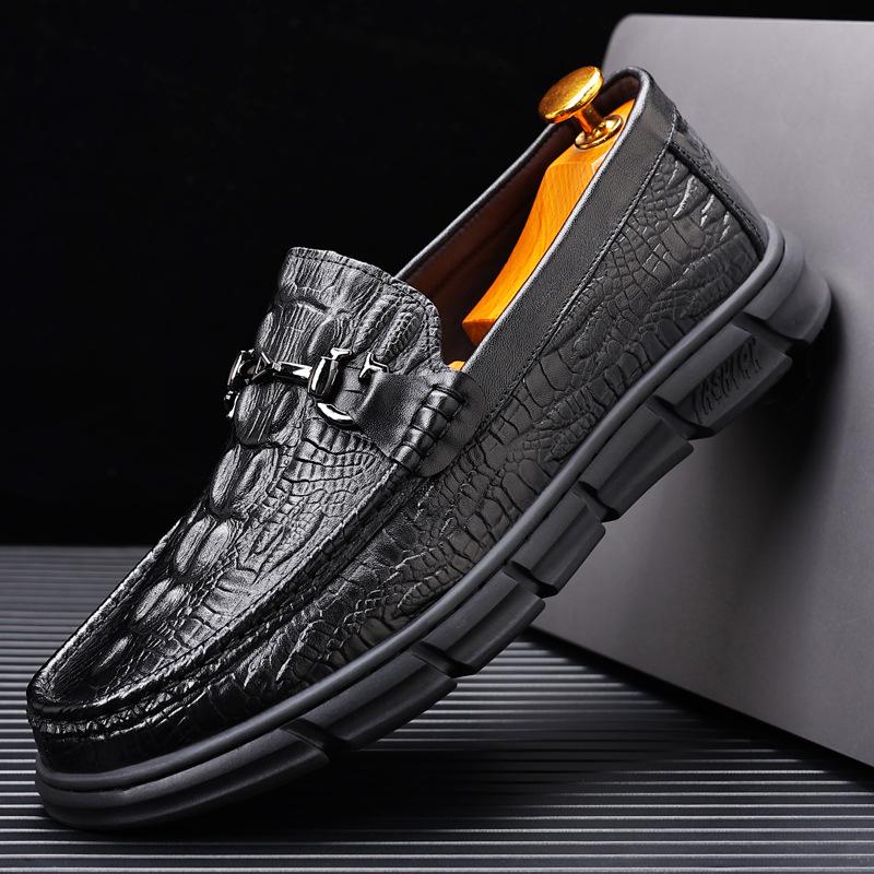 

Мужские лоферы из натуральной кожи с узором крокодила - Нескользящие, с мягкой подошвой, дышащие и износостойкие для осенних трендов 44 чёрный