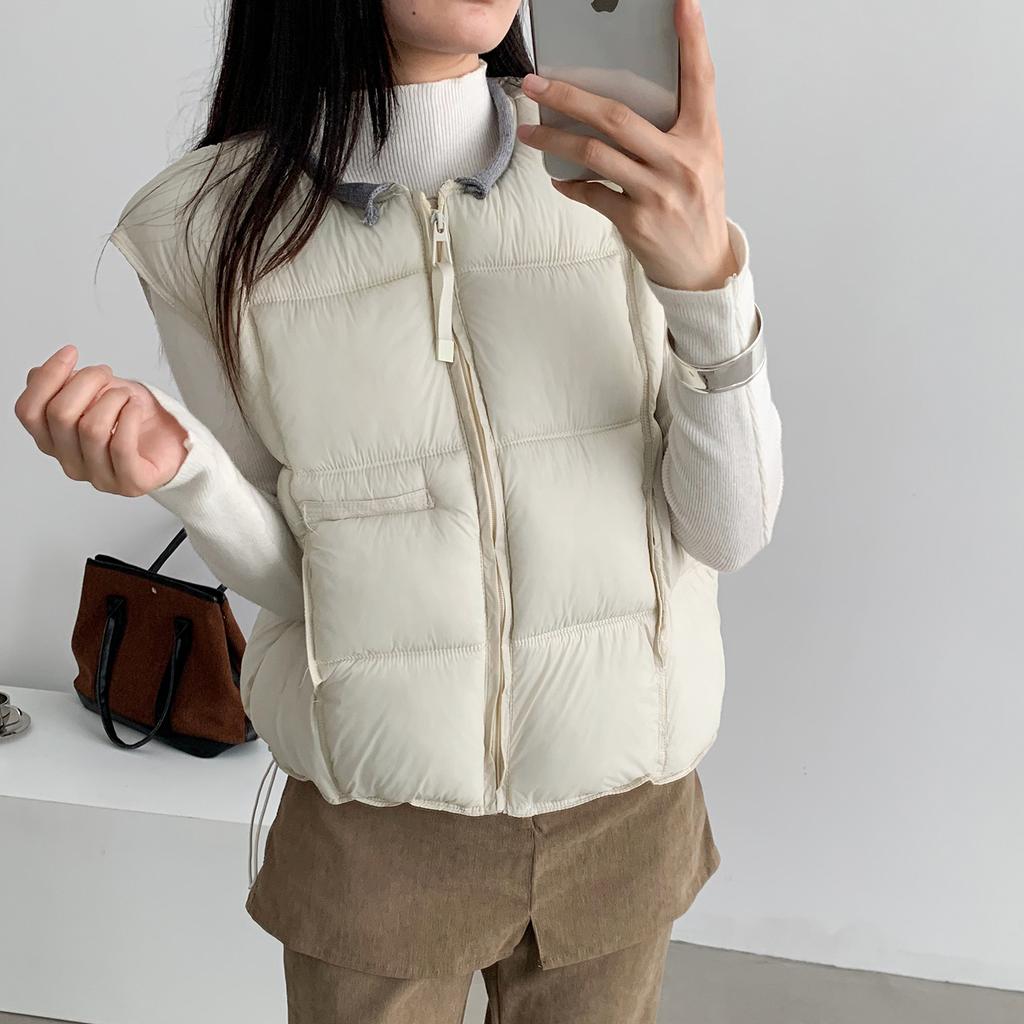 Simple commuter women's cotton vest autumn and winter versatile tofu cubes sleeveless vest stacked with warm jacket