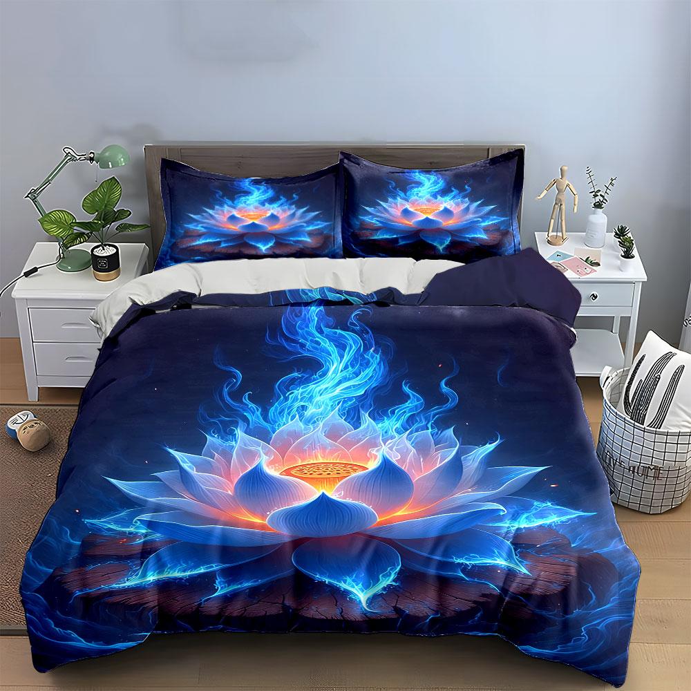 "Flaming Lotus Decorative Art Set" Bedding Set with 1 Duvet Cover 2 Pillowcases Single Double King Queen, Gift