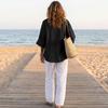Women's Cotton Linen Loose Fit Color Single Breasted Casual Button Down Shirt for Commute
