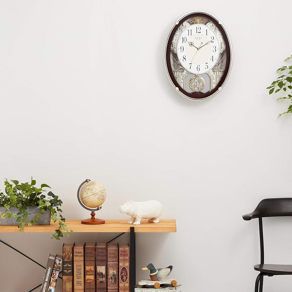 RHYTHM Wanduhr, funkgesteuert, Karakuri, 18 Melodien, Small World Proud 4MN523RH06, Uhr, Uhr, Lieder, inklusive, braun,