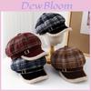 Vintage Grid Pattern Wool Octagonal Hat With Warmth And Windproof For Winter Wear