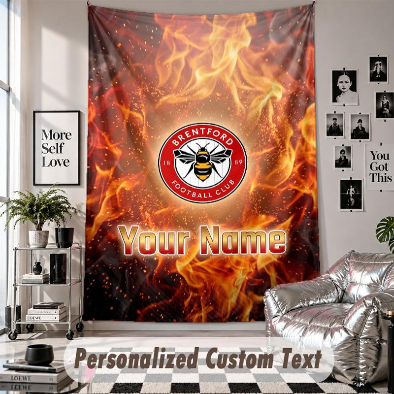 Custom Tapestry Wall Hanging, Brentford Football Personalized Name Text Home Wall Decor