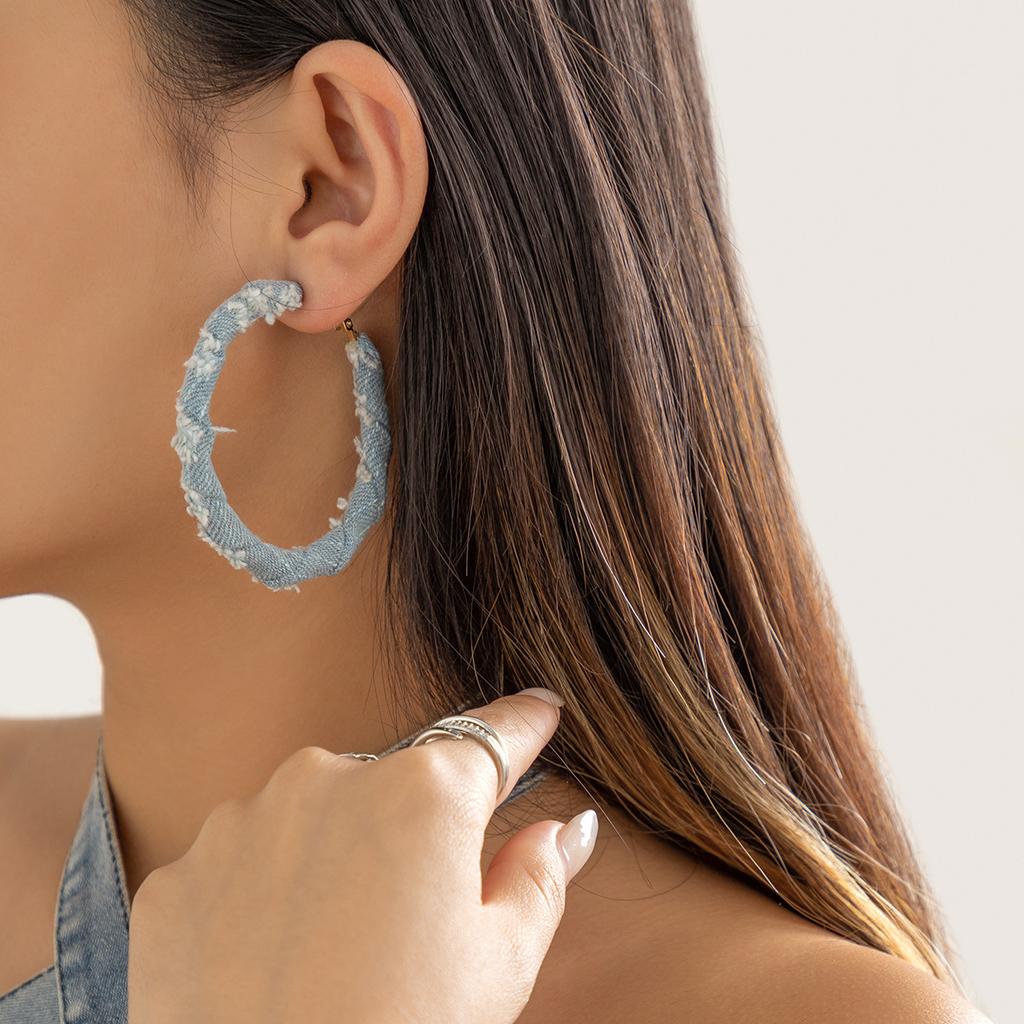 Retro Exaggerated Denim Print Earrings Stud Earrings For Women, Simple Winding Ring Earrings.
