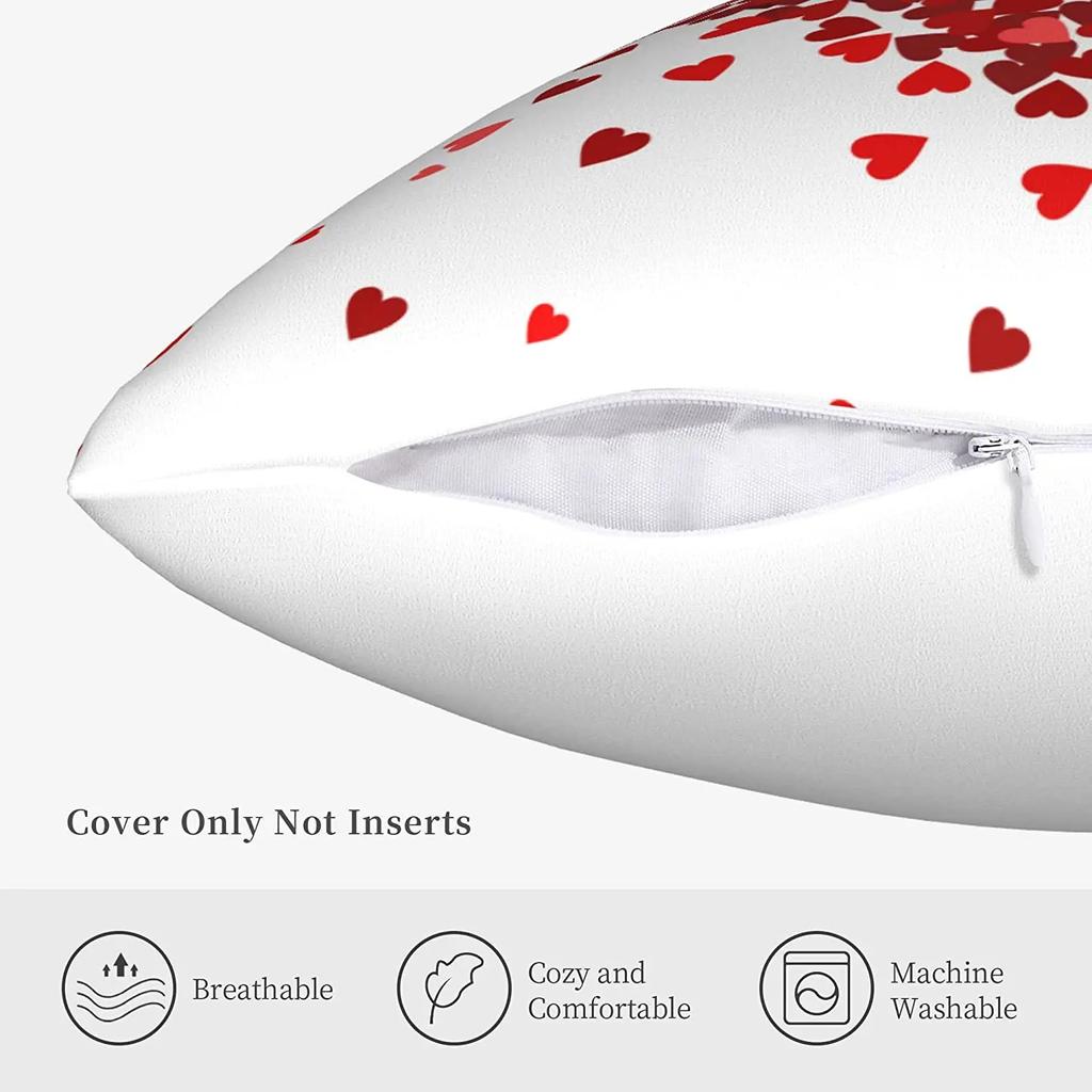 Valentines Pillow Covers 18X18 Set Of 2 Red Heart Valentine'S Day Throw Pillowcases Home Decor Cushion Covers For Couch Sofa Bed