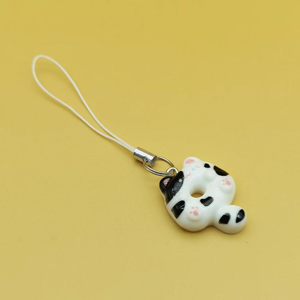 Adorable Kitten Donut Cat Phone Charm Strap Keycord Cute Lanyard Cellphone Case Pendant for Airpods Case Keychain Cord