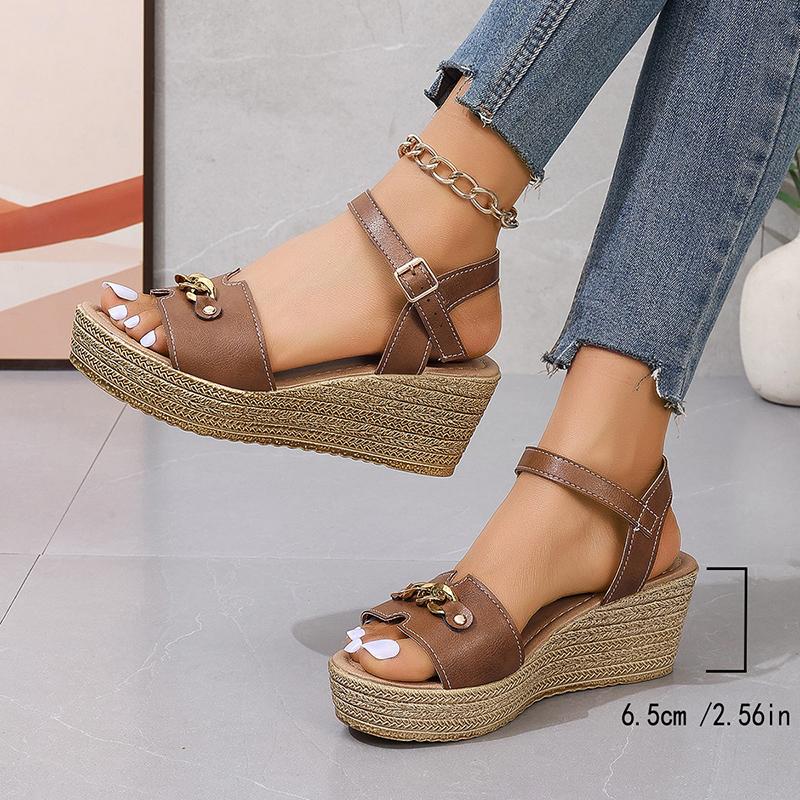 fashion Rimocy Summer Women Wedge Sandals with Golden Chain Ankle Buckle Thick Sole Sandalias Woman 2024 Chunky Platform Sandles Ladies