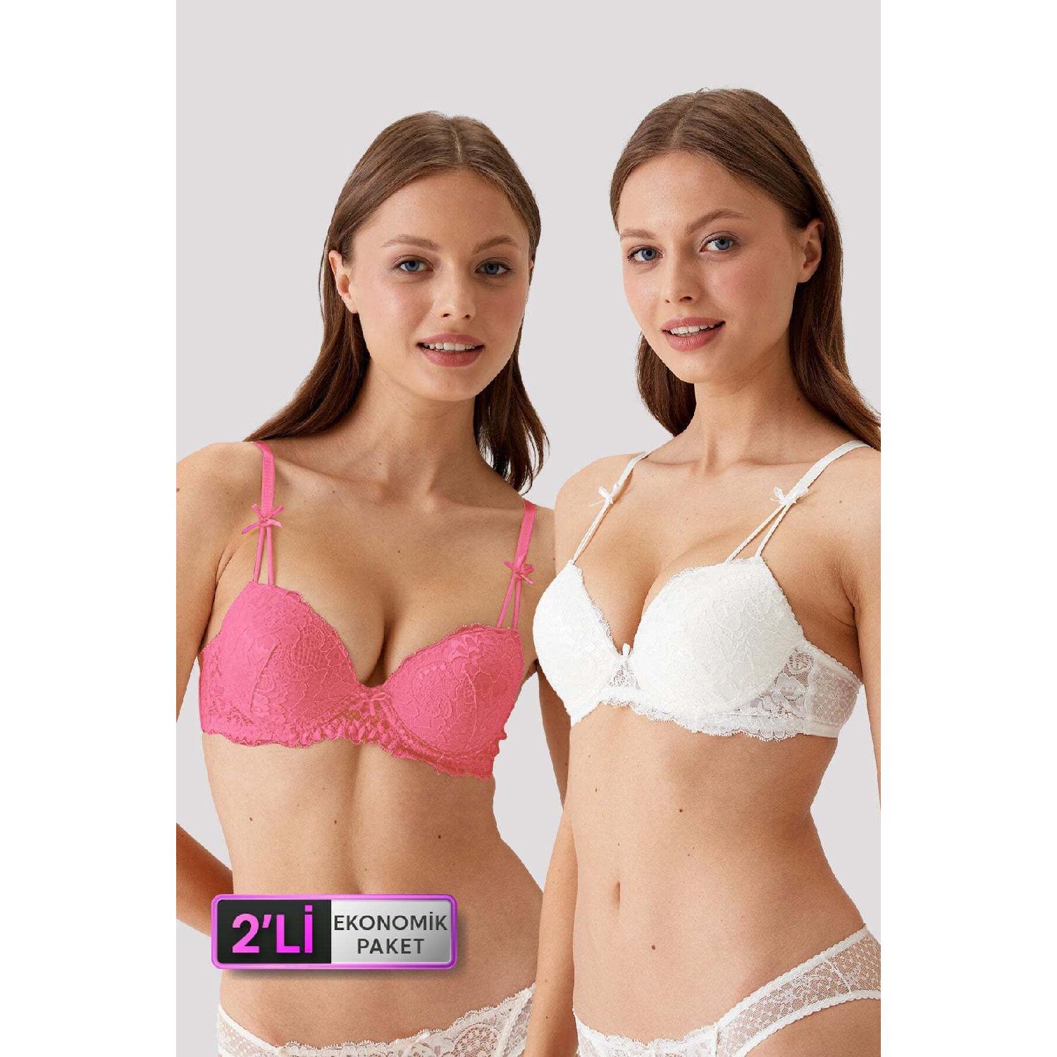 

6813 2-piece Economical Pack Milan Supported - Pushup Dusty Rose-ecru Lace Bra Set 80B
