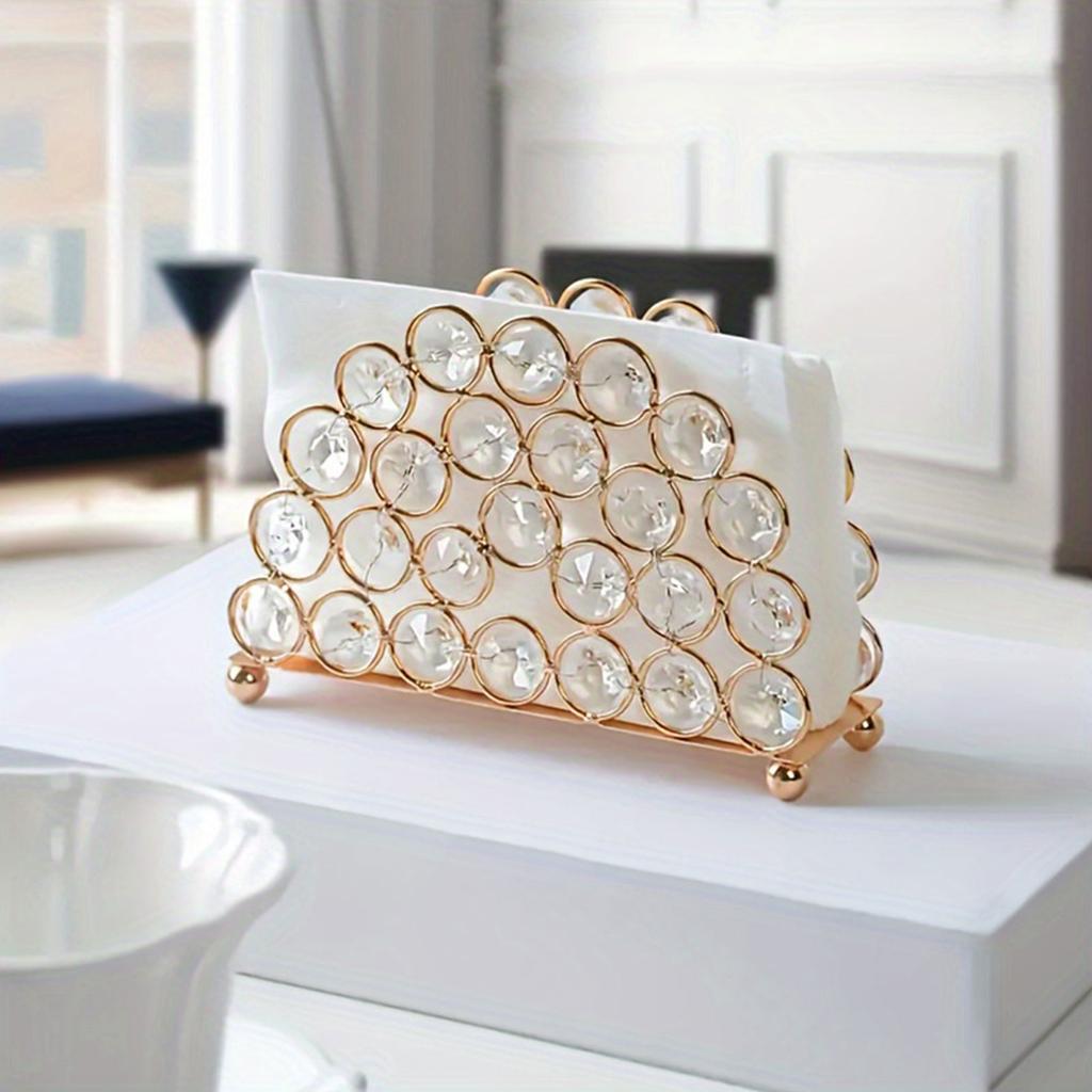 Freestanding Golden Crystal Paper Towel Rack Modern Oval Tissue Stand for Living Room or Bathroom Napkin Dispenser